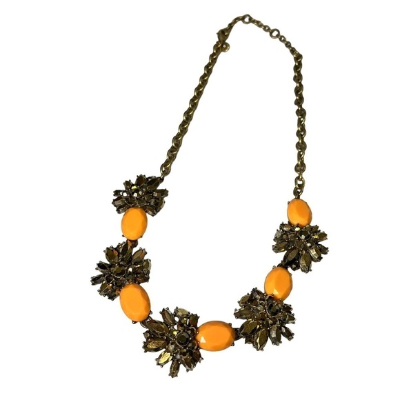 J Crew Antique Look Gold Orange Statement Necklace - Picture 2 of 12